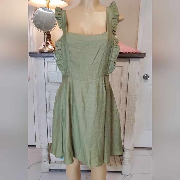 Elegant Olive Ruffle Dress - Picture 2 of 5